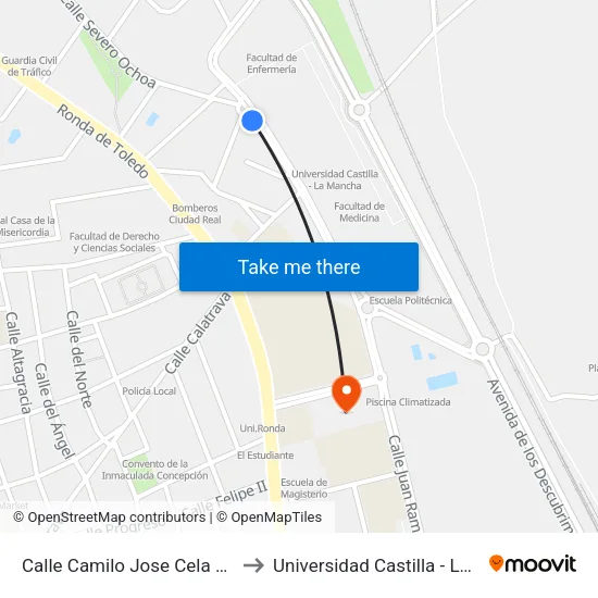 Calle Camilo Jose Cela Numero 1 to Universidad Castilla - La Mancha map