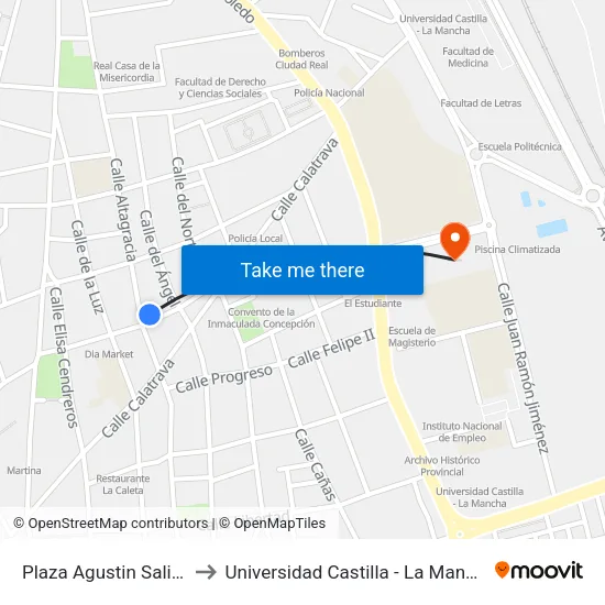 Plaza Agustin Salido to Universidad Castilla - La Mancha map