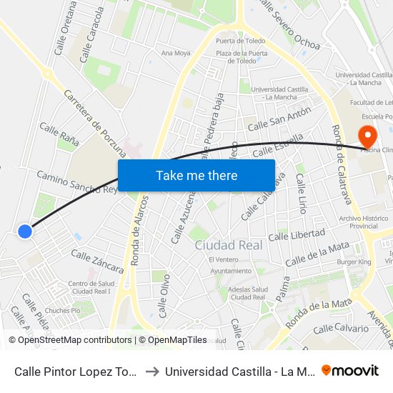 Calle Pintor Lopez Torres 2 to Universidad Castilla - La Mancha map