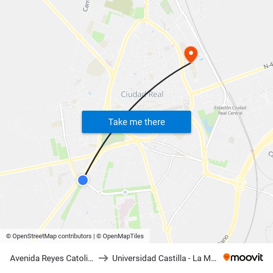 Avenida Reyes Catolicos I to Universidad Castilla - La Mancha map