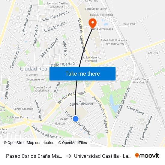 Paseo Carlos Eraña Marianistas to Universidad Castilla - La Mancha map