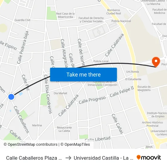 Calle Caballeros Plaza Carmen to Universidad Castilla - La Mancha map