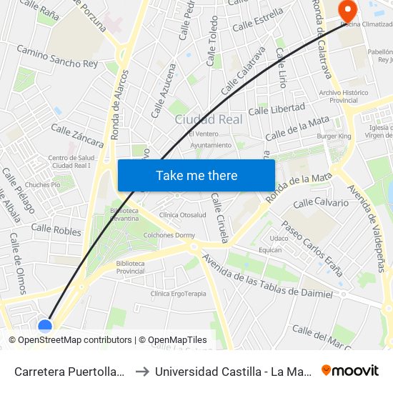 Carretera Puertollano 2 to Universidad Castilla - La Mancha map