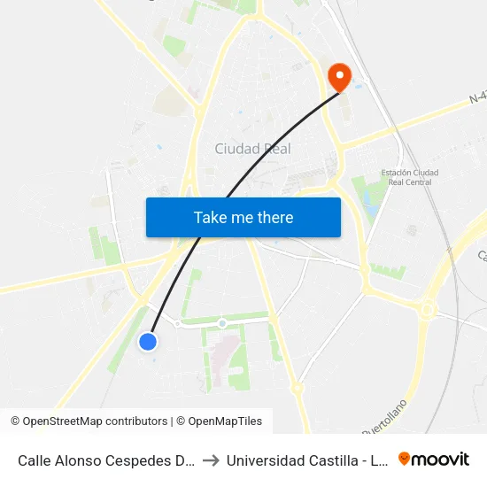 Calle Alonso Cespedes De Guzman to Universidad Castilla - La Mancha map