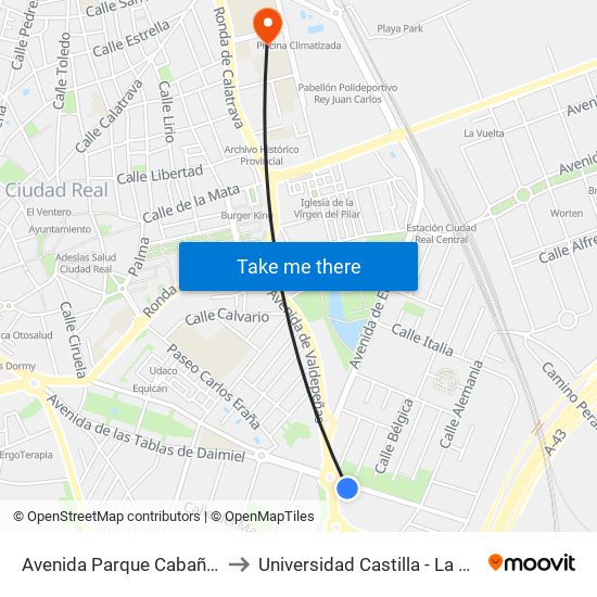 Avenida Parque Cabañeros 1 to Universidad Castilla - La Mancha map