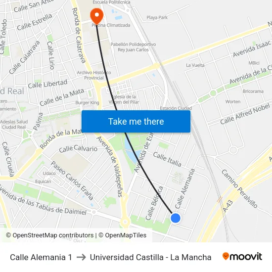 Calle Alemania 1 to Universidad Castilla - La Mancha map