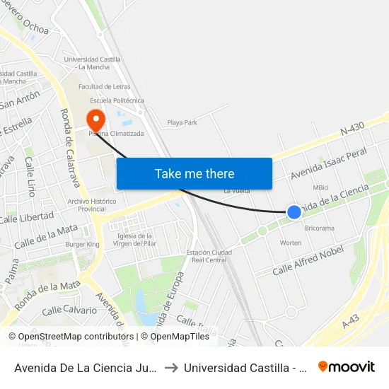 Avenida De La Ciencia Junto Zemper to Universidad Castilla - La Mancha map