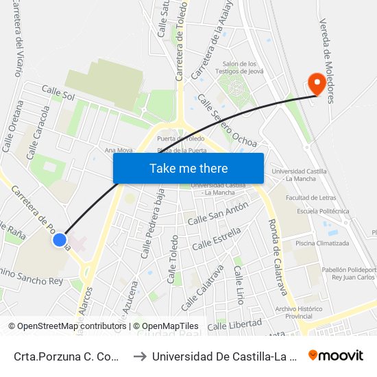 Crta.Porzuna C. Comercial to Universidad De Castilla-La Mancha map