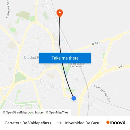 Carretera De Valdepeñas (Urb. La Carolina) to Universidad De Castilla-La Mancha map