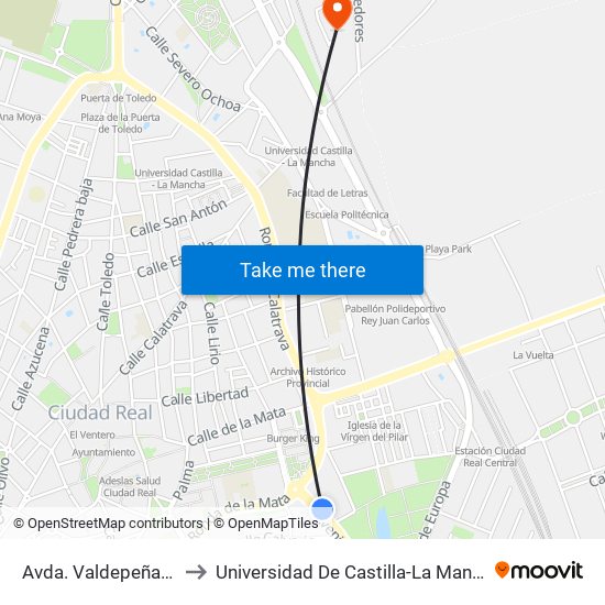 Avda. Valdepeñas 1 to Universidad De Castilla-La Mancha map