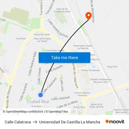 Calle Calatrava to Universidad De Castilla-La Mancha map