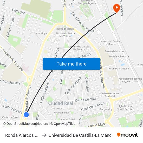 Ronda Alarcos 22 to Universidad De Castilla-La Mancha map