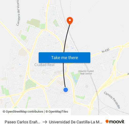 Paseo Carlos Eraña 40 to Universidad De Castilla-La Mancha map