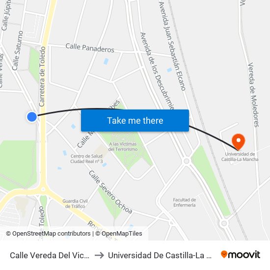 Calle Vereda Del Vicario 2 to Universidad De Castilla-La Mancha map