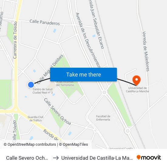 Calle Severo Ochoa 1 to Universidad De Castilla-La Mancha map