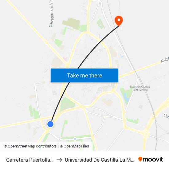 Carretera Puertollano 2 to Universidad De Castilla-La Mancha map