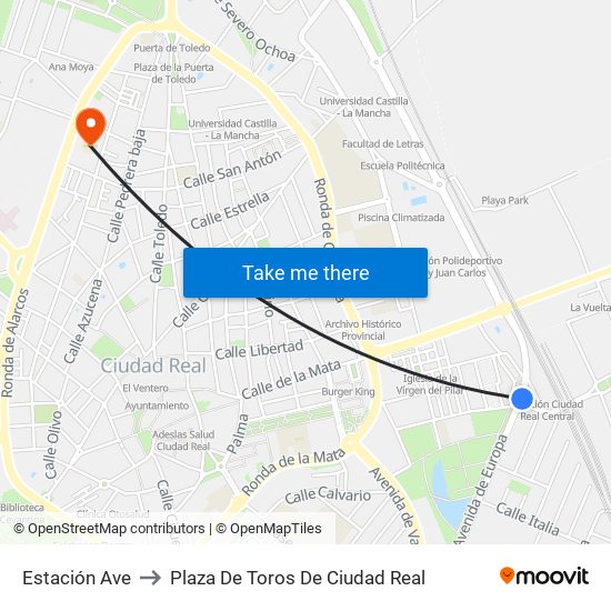 Estación Ave to Plaza De Toros De Ciudad Real map