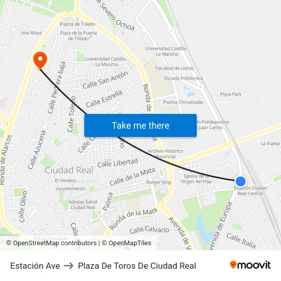 Estación Ave to Plaza De Toros De Ciudad Real map