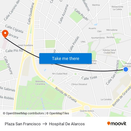 Plaza San Francisco to Hospital De Alarcos map