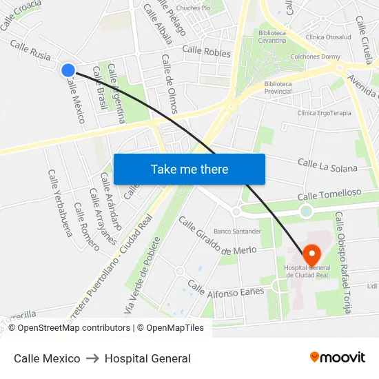 Calle Mexico to Hospital General map