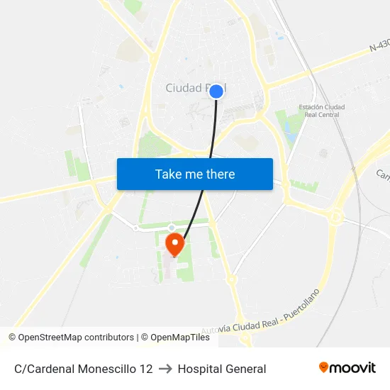 C/Cardenal Monescillo 12 to Hospital General map