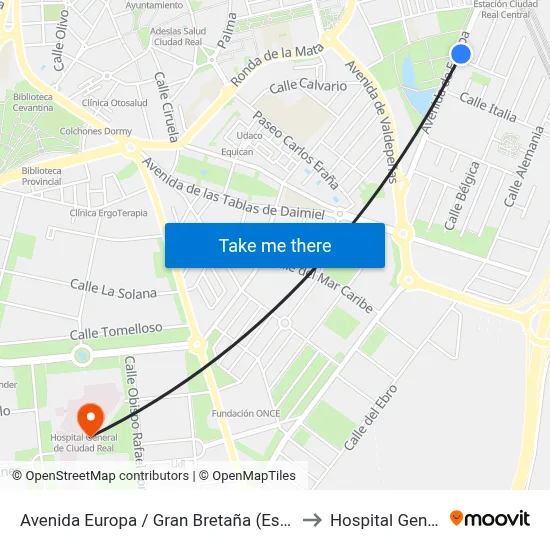 Avenida Europa / Gran Bretaña (Esquina) to Hospital General map