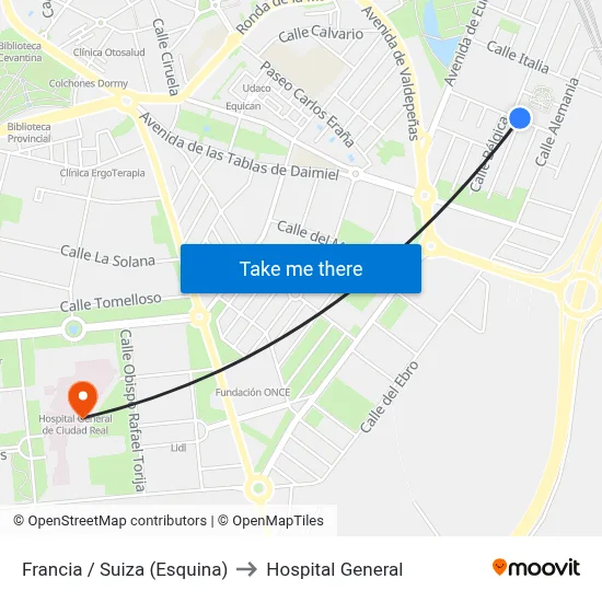 Francia / Suiza (Esquina) to Hospital General map