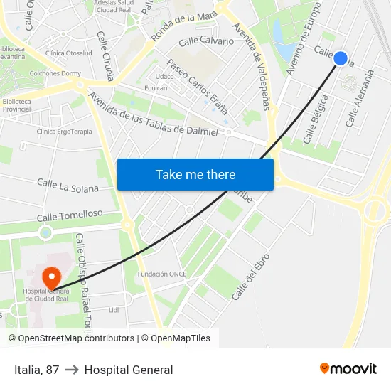Italia, 87 to Hospital General map