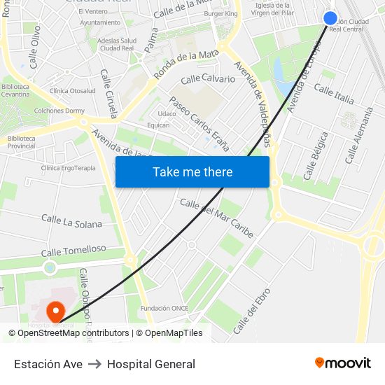 Estación Ave to Hospital General map