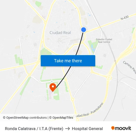 Ronda Calatrava / I.T.A (Frente) to Hospital General map