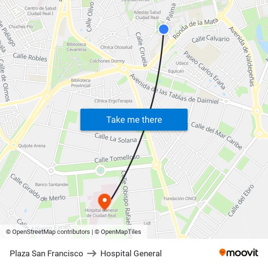 Plaza San Francisco to Hospital General map