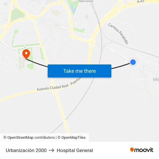 Urbanización 2000 to Hospital General map
