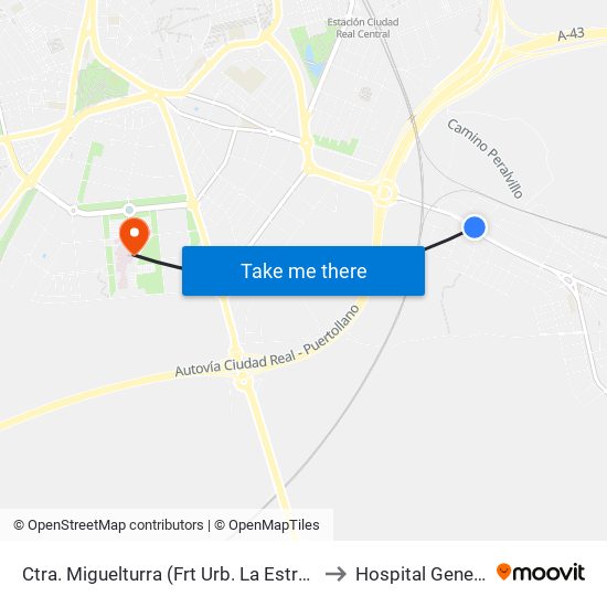 Ctra. Miguelturra (Frt Urb. La Estrella) to Hospital General map