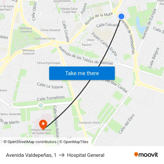 Avenida Valdepeñas, 1 to Hospital General map