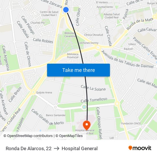 Ronda De Alarcos, 22 to Hospital General map