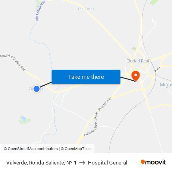 Valverde, Ronda Saliente, Nº 1 to Hospital General map