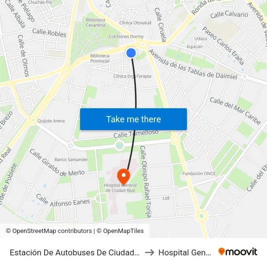 Estación De Autobuses De Ciudad Real to Hospital General map
