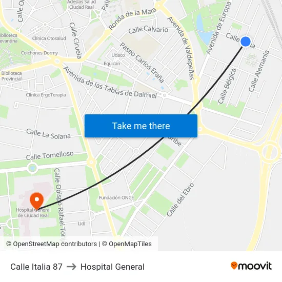 Calle Italia 87 to Hospital General map