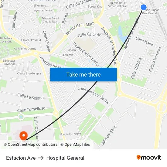 Estacion Ave to Hospital General map