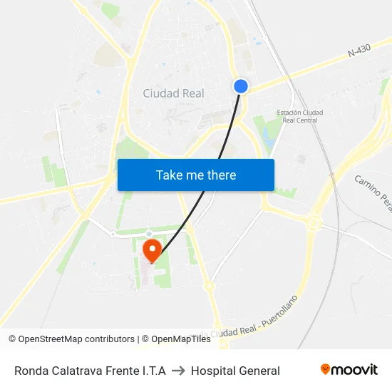 Ronda Calatrava Frente I.T.A to Hospital General map