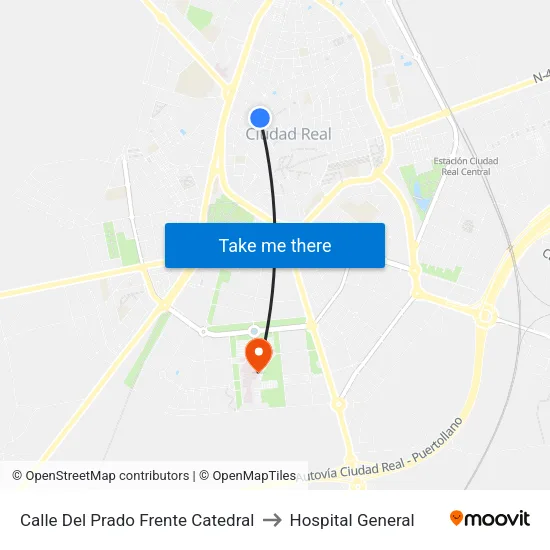 Calle Del Prado Frente Catedral to Hospital General map