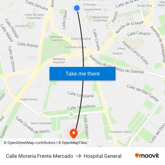 Calle Moreria Frente Mercado to Hospital General map