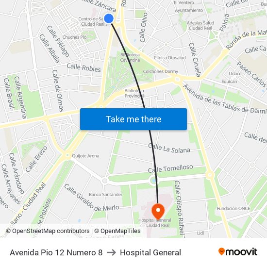 Avenida Pio 12 Numero 8 to Hospital General map