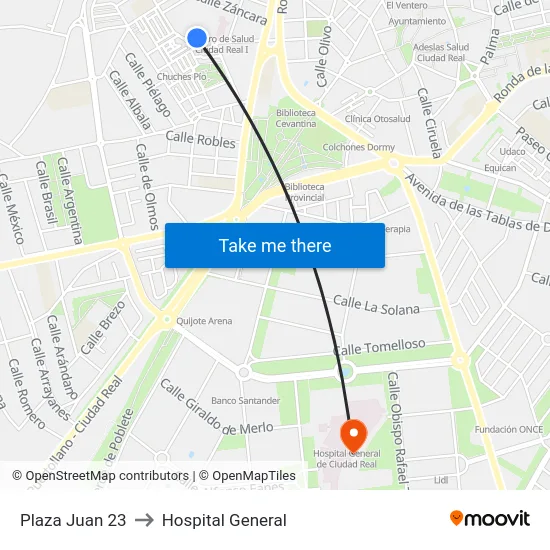 Plaza Juan 23 to Hospital General map