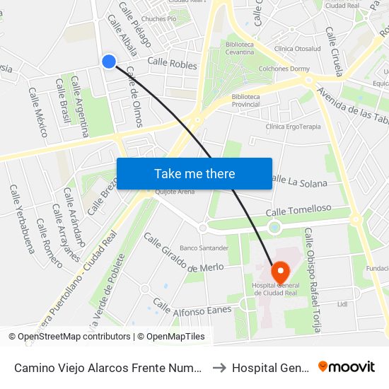 Camino Viejo Alarcos Frente Numero 21 to Hospital General map