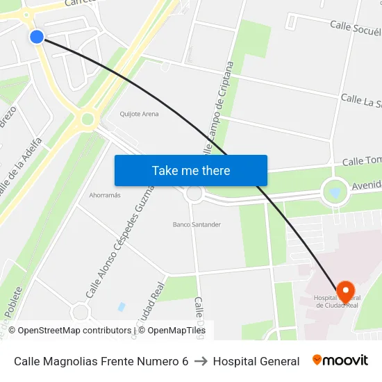 Calle Magnolias Frente Numero 6 to Hospital General map