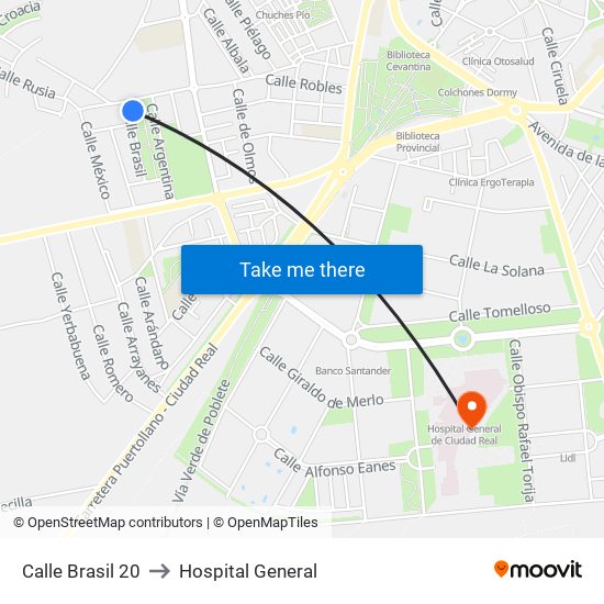 Calle Brasil 20 to Hospital General map