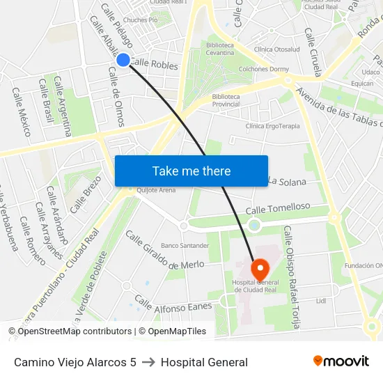 Camino Viejo Alarcos 5 to Hospital General map