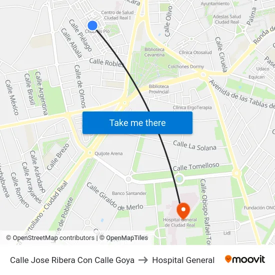 Calle Jose Ribera Con Calle Goya to Hospital General map