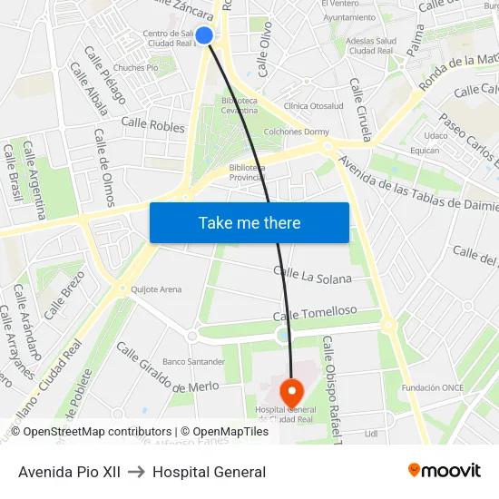 Avenida Pio XII to Hospital General map